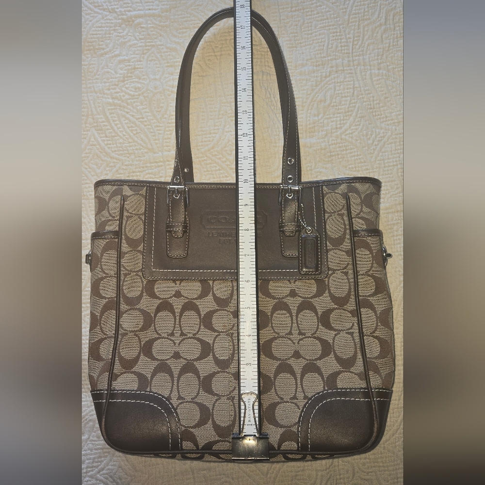 Coach Khaki & Chocolate Signature Canvas Tote - Picture 2 of 6